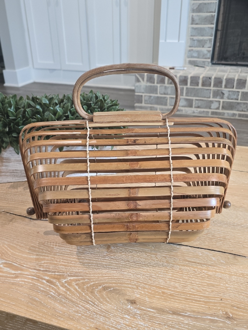 Natural Bamboo Slatted Mini Satchel - Tan